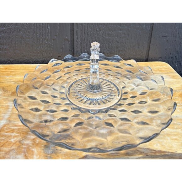 Vintage Round Fostoria American Dessert Server, Center handle Clear Glass Cube - Picture 1 of 5